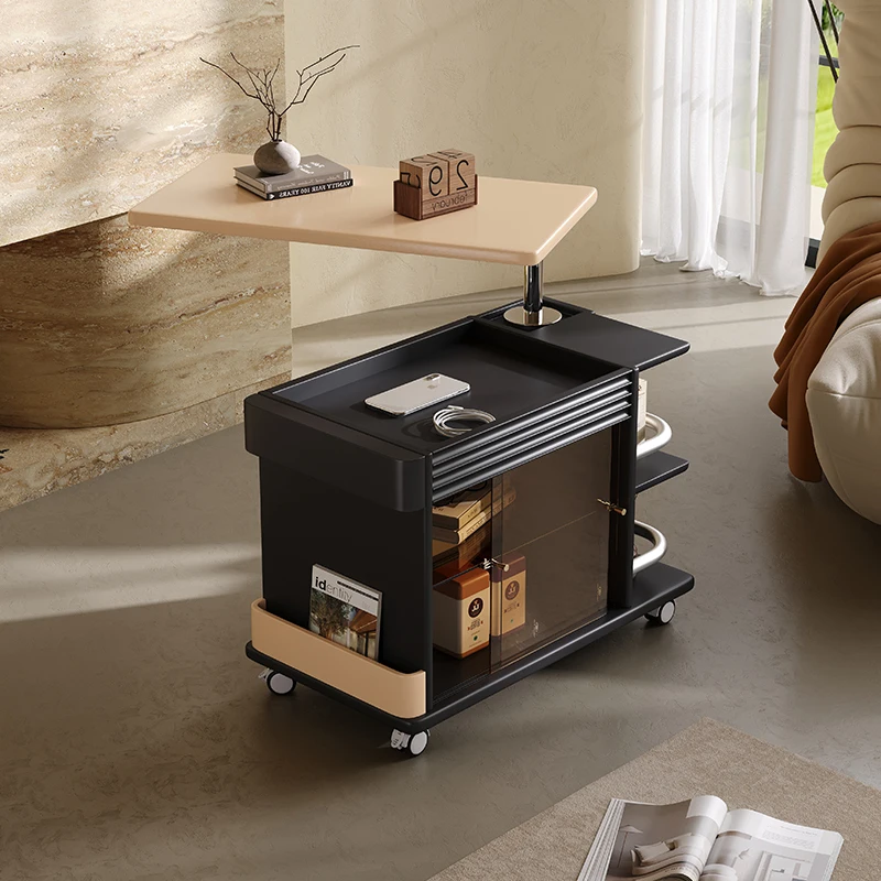 Carro de elevación móvil, mueble lateral creativo multifuncional retro de madera maciza, pequeño apartamento