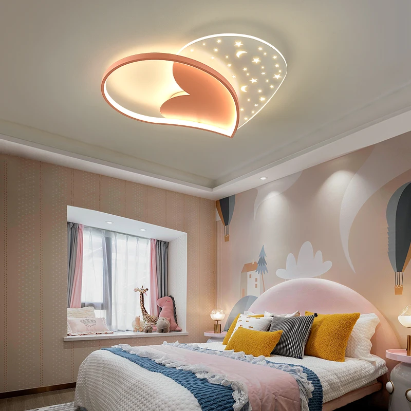 Heart shape LED light pink wedding lighting Master Bedroom LED surface Star Lamp Modern Children Room Ceiling Lamp Lampara Techo