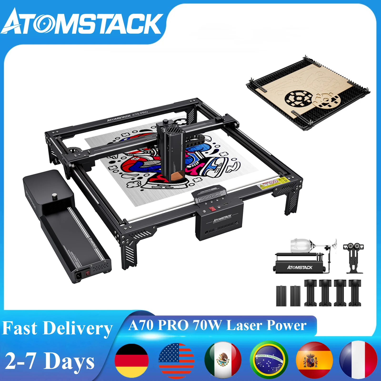 ATOMSTACK A70 Pro 360W Maszyna do grawerowania laserowego 70W/35W Przełączanie z dwoma trybami 500X400mm Obsługa obszaru roboczego Grawer offline