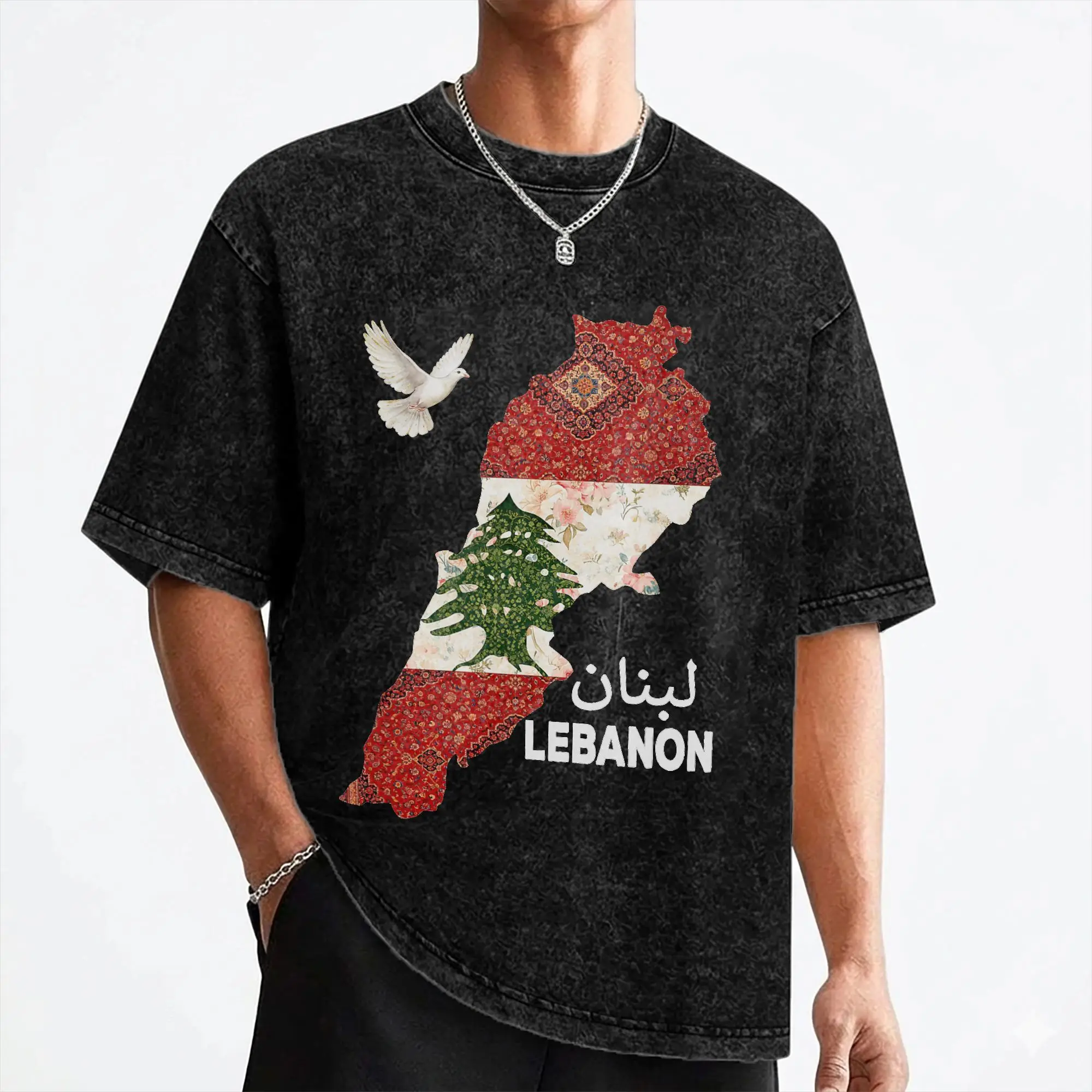 Lebanon Flag Map Beirut Cedar Tree Lebanese T Shirt Washed Short Sleeve T-Shirts for Men Women Streetwear Graphic Printed Tees