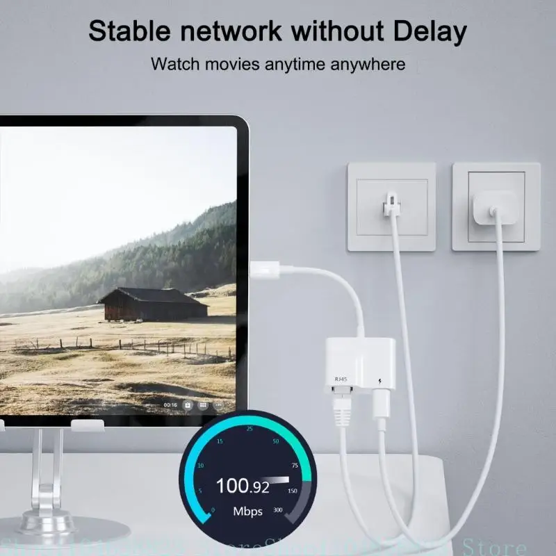 USBC إيثرنت OTG محول TypeC إلى كابل USB RJ45 10/100Mbps إيثرنت 60 واط شاحن ميناء محول لمحول الهاتف