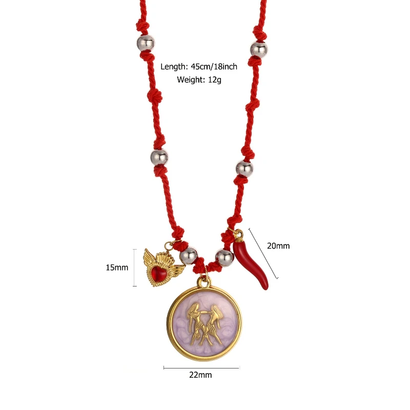 Zwölf Konstellationen bunte Anhänger handgemachte Baumwolle Seil Edelstahl Frauen personalisierte Mode Halsketten Schmuck – Detail 2