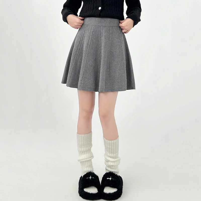 Outono inverno mini saia de malha feminina 2025 coreano cintura alta uma linha saias para mulher estilo preppy cinza saia plissada senhoras