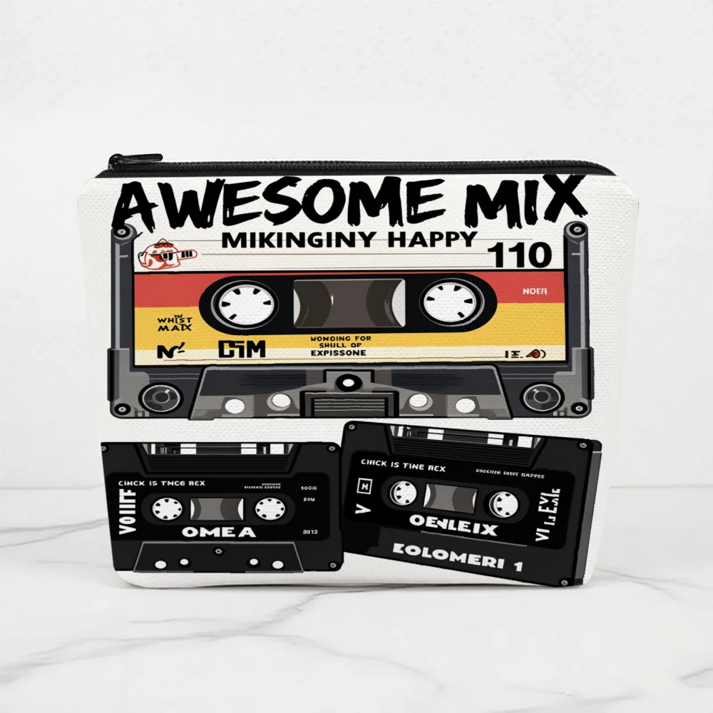 Awesome Mix Cassette Tape Design Makeup Bags for Girls Cosmetic Pouch Toiletry Bag Pencil Case Travel Storage