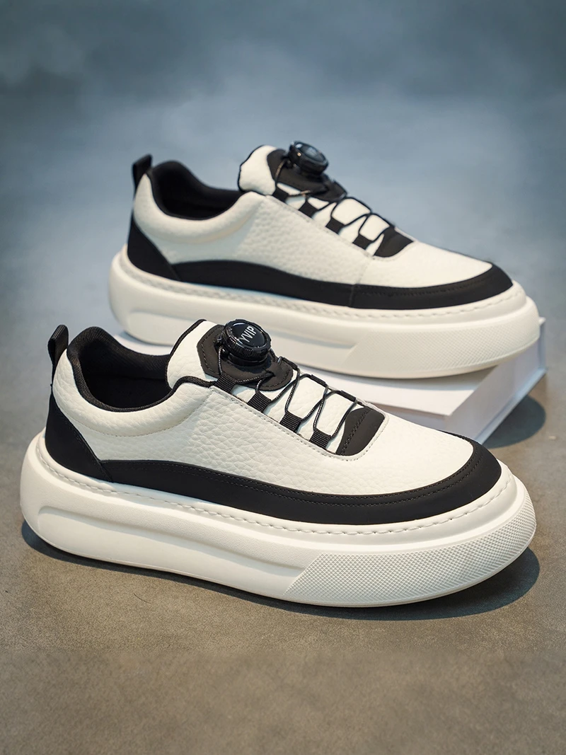 Men's Leather Sport Shoes Autumn Trend Versatile High-End Feeling Casual Running Shoes Waterproof Heightening White Sneakers