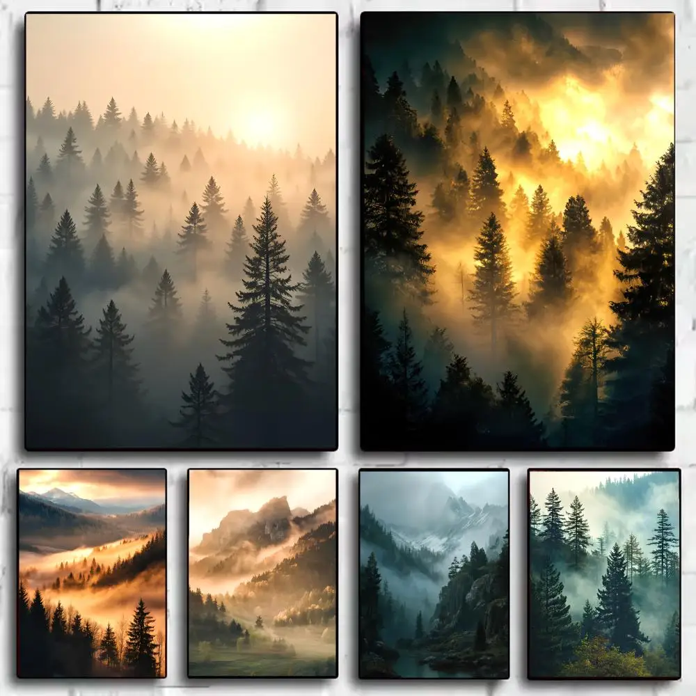 Misty Mountainside Poster HD Wall Stickers Mural Self-Adhesive Decals Home Decor Bedroom & Living Room Gift Idea