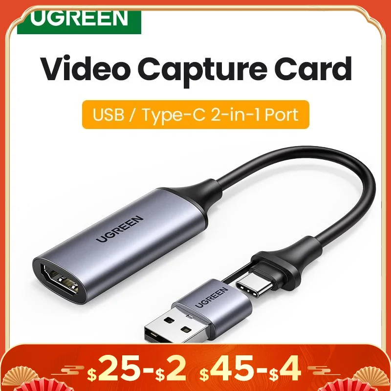 UGREEN HDMI to USB Type C Video Capture Card 4K HDMI Cable Adapter Grabber Box for PC Computer DSLR Camera Live Streaming Record