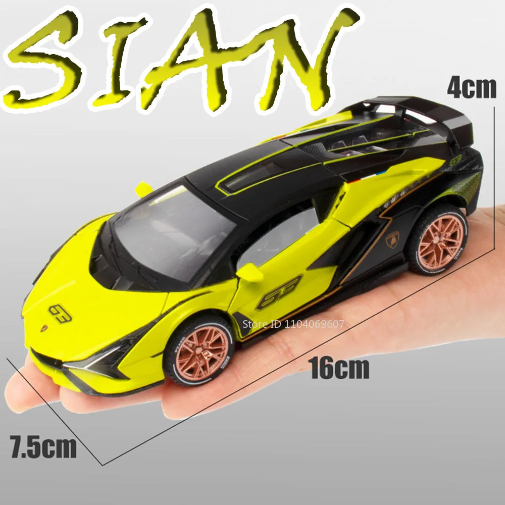 1:32 Sian Miniature Sports Car Model Toys Alloy Diecast Supercar Sound Light 4 Doors Opened Pull Back Festival Toy Cars for Kids