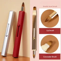 2 Types Portable Retractable Lip Brush Double Head Makeup Brush with Cover Lipstick Concealer Brushes Beauty Brush Tool