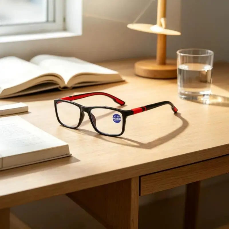 1 Pair Anti Blue Light Reading Glasses Lightweight Flexible Red Black Frame No Slipping for Elderly Home Office Use