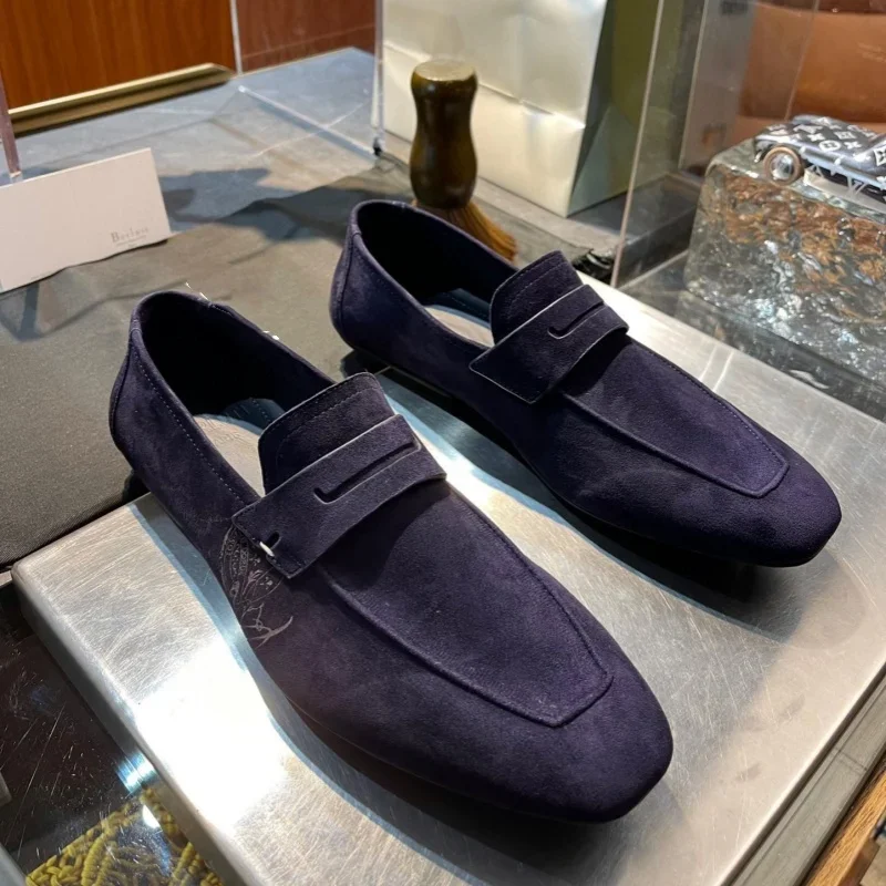 Sapato mocassim liso de camurça masculino, confortável e preguiçoso, artesanal, de negócios, casual, europeu, americano, moda luxo