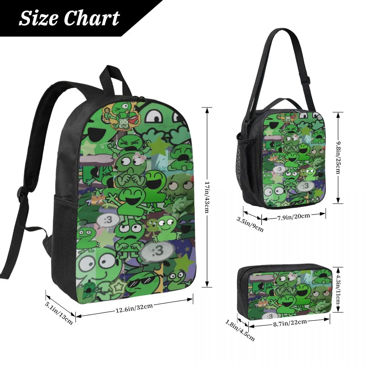 3Pcs BFDI Battle For Dream Island School bags Set for Boy Pen Bags Backpack Sets with Lunch Box For School Students Knapsack