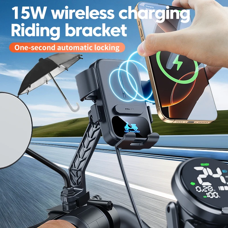 

Motorcycle Mobile Phone Holder with Mini Umbrella Sunshade Rainproof Outdoor Scooter Phone Clip Handlebar Mount For iPhone