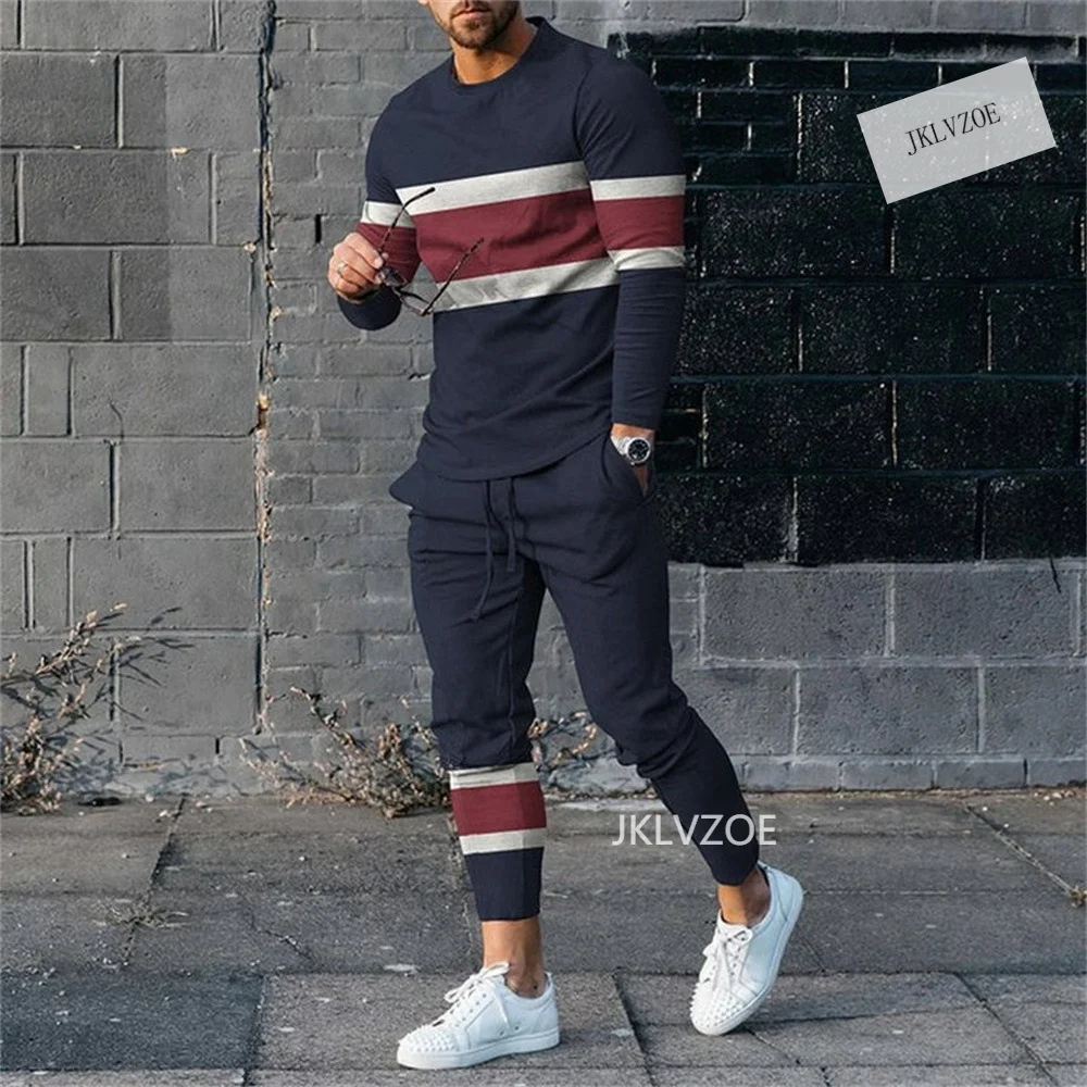 2023 Men Tracksuit Spring Oversized Set Print Long Sleeved T-shirt+Trousers Jogger Sportswear Casual Streetwear 2 Piece Suit