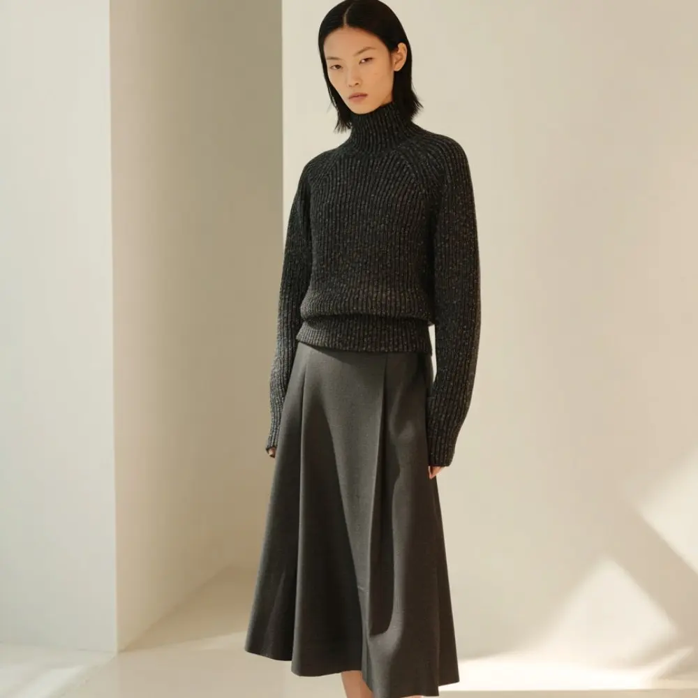 

Свободный крой, зимний свитер с длинным рукавом и высоким воротником, повседневный стиль, женский топ с прямыми рукавами, модная осенне-зимняя одежда