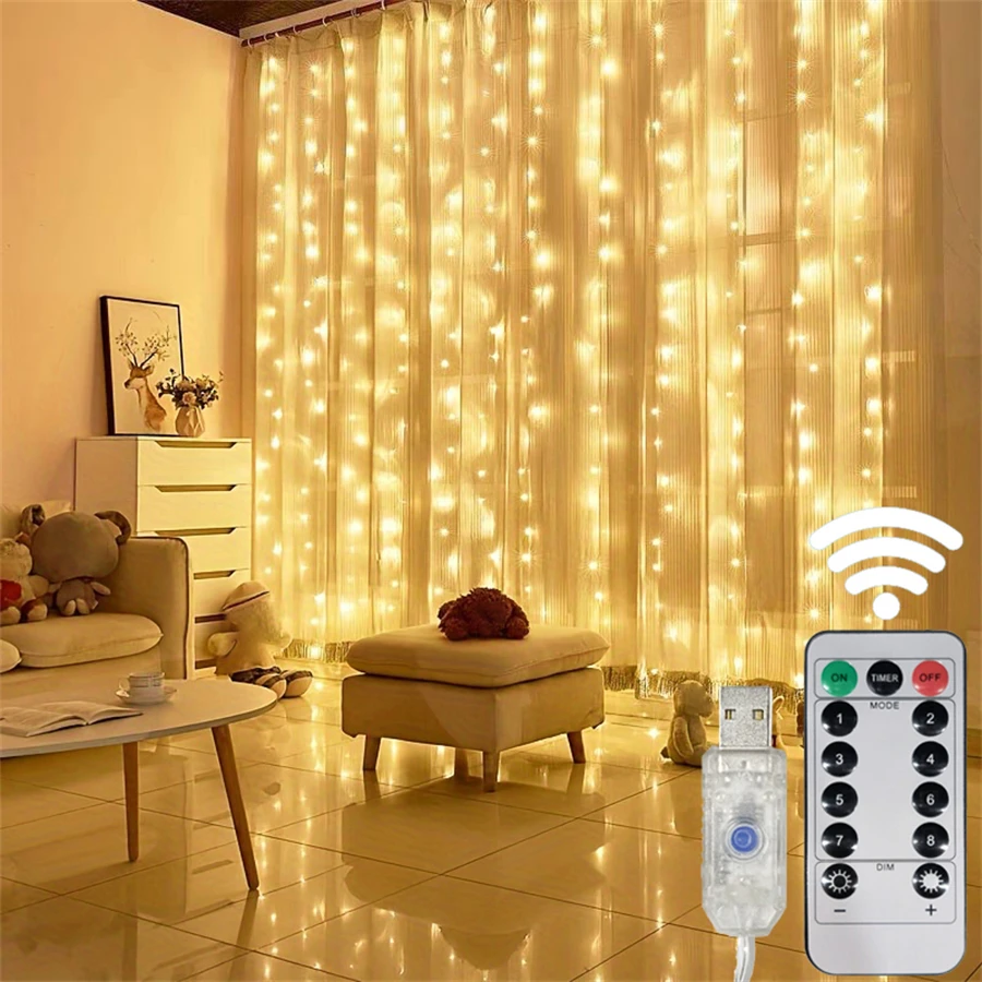 

USB Curtain String Light Holiday Decor Party Birthday Decoration LED 8 Mode Christmas Light Garland Wedding Fairy Light Navidad
