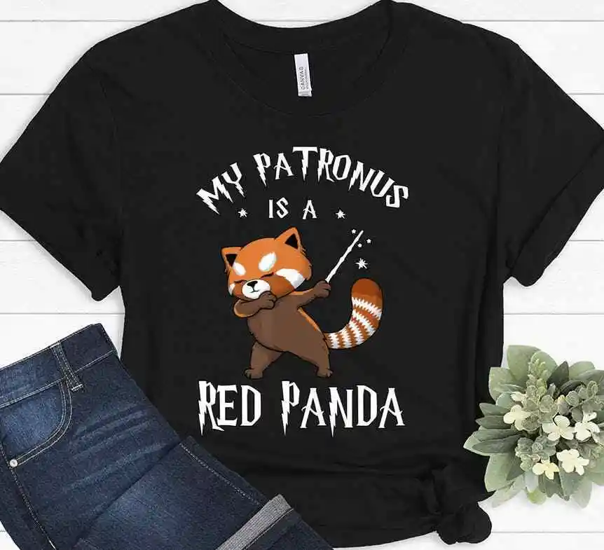 Рубашка My Patronus Is A Red Panda, подарок для любителя панды, футболка обычного кроя, топы с короткими рукавами