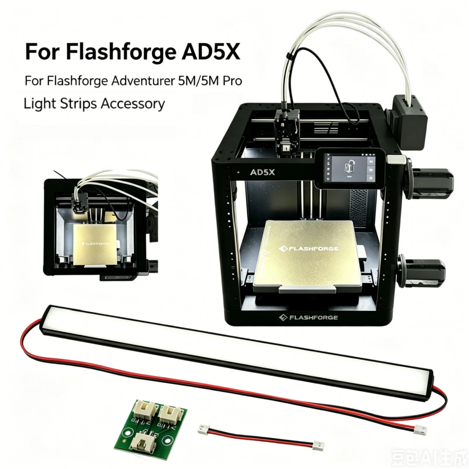 

For Flashforge AD5X, Adventurer 5M / 5M Pro Magnetic LED Light Strip Accessory with Transfer Board Backside Magnetic Mount