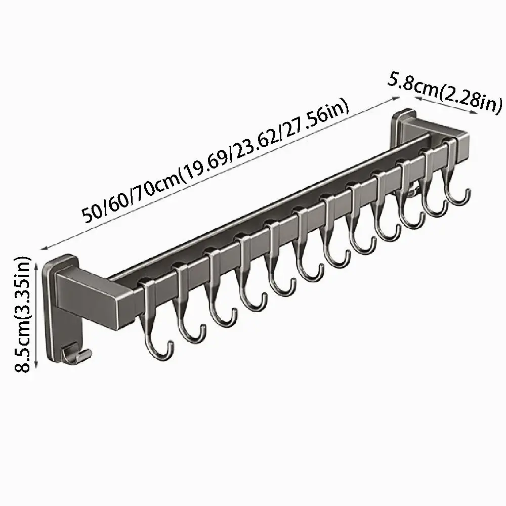 Aluminum Kitchen Organizer Hook Wall Mounted Non Punching Pot Lid Rack Movable Hook Space Saving Kitchen Utensil Organizer
