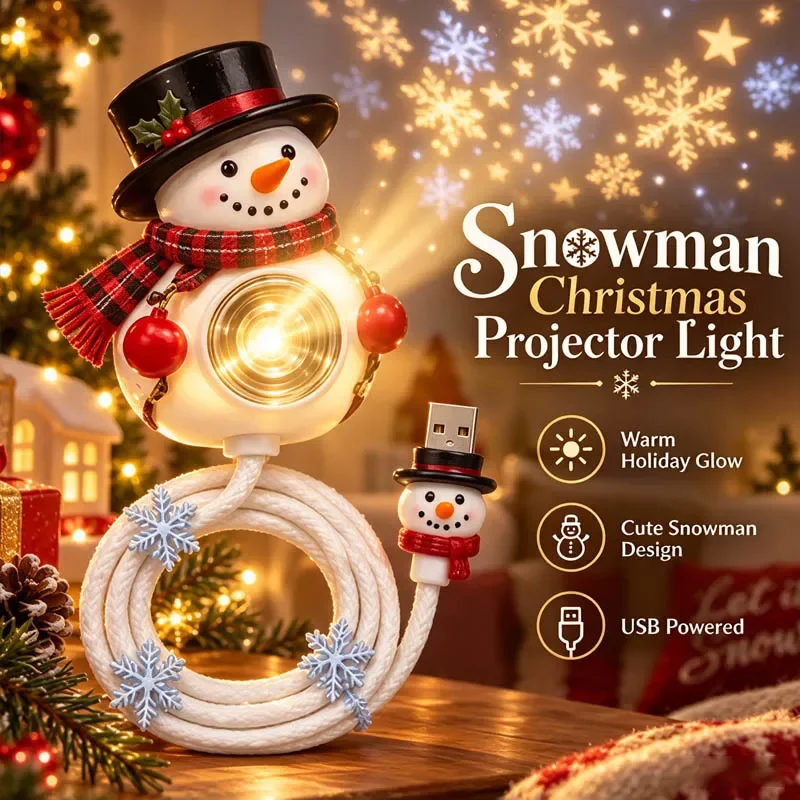HD Christmas Projector Plug and Play USB Powered Ceiling Light Snowman Lamp Indoor Holiday Decoration for Home Party Rooms Use