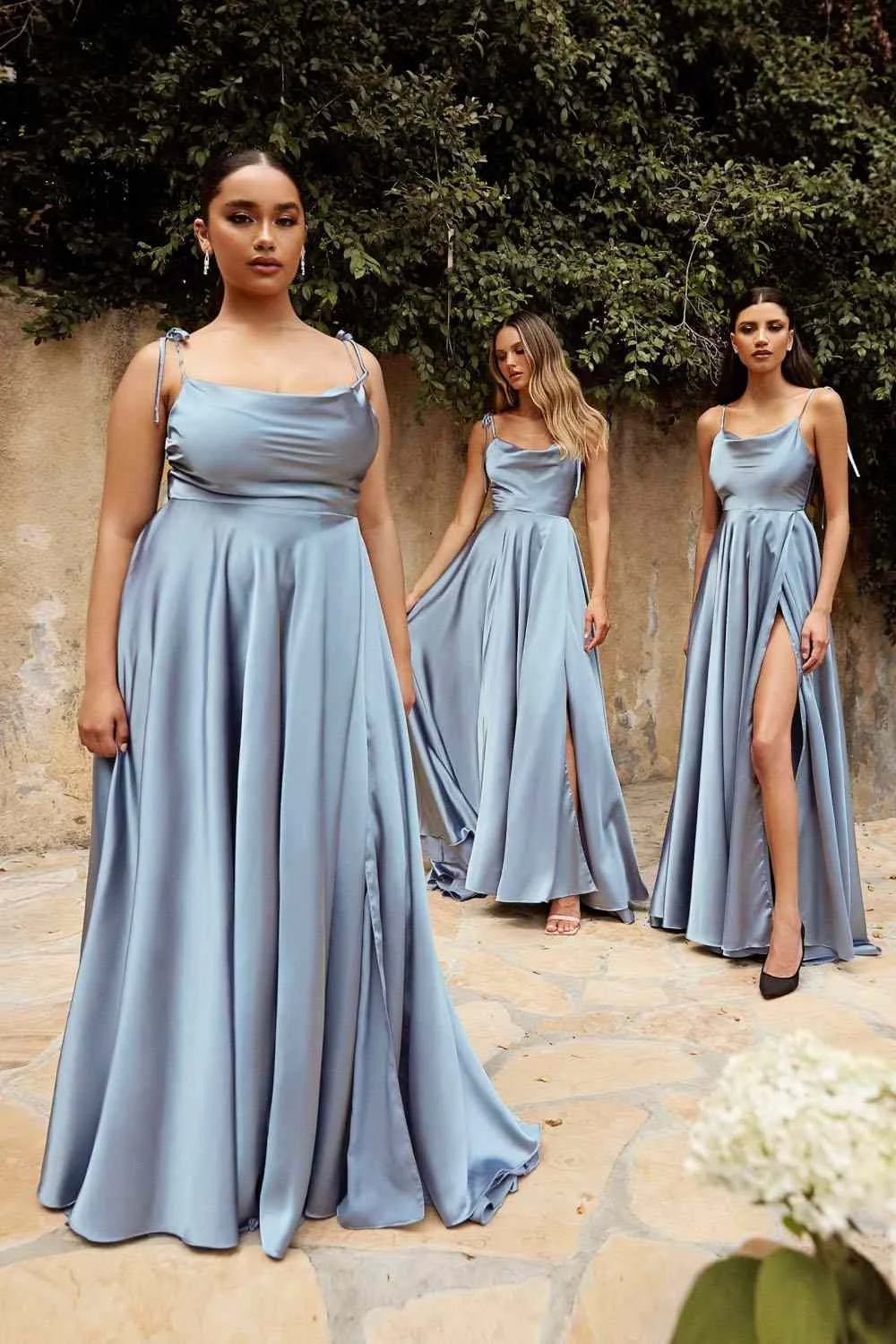 Dusty salvia-vestidos de dama de honor con tirantes finos para mujer, elegantes vestidos largos con abertura lateral para fiesta de graduación,