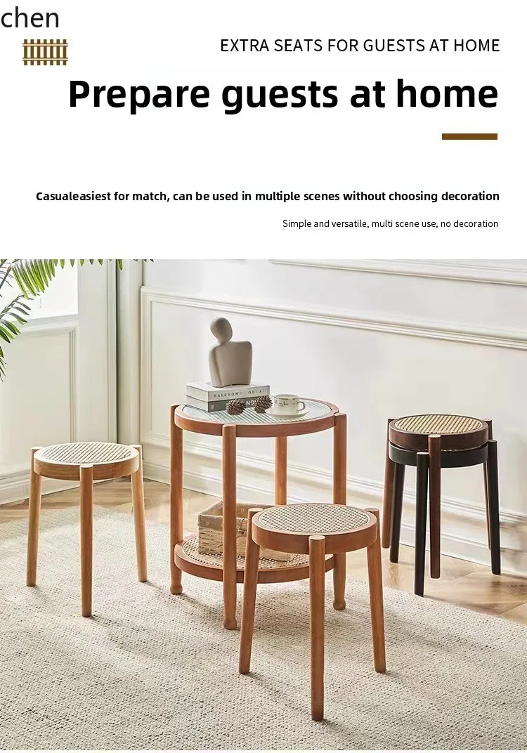 LXC Stackable Small Round Stool Square Stool Home Artistic Natural Wood Dining Stool