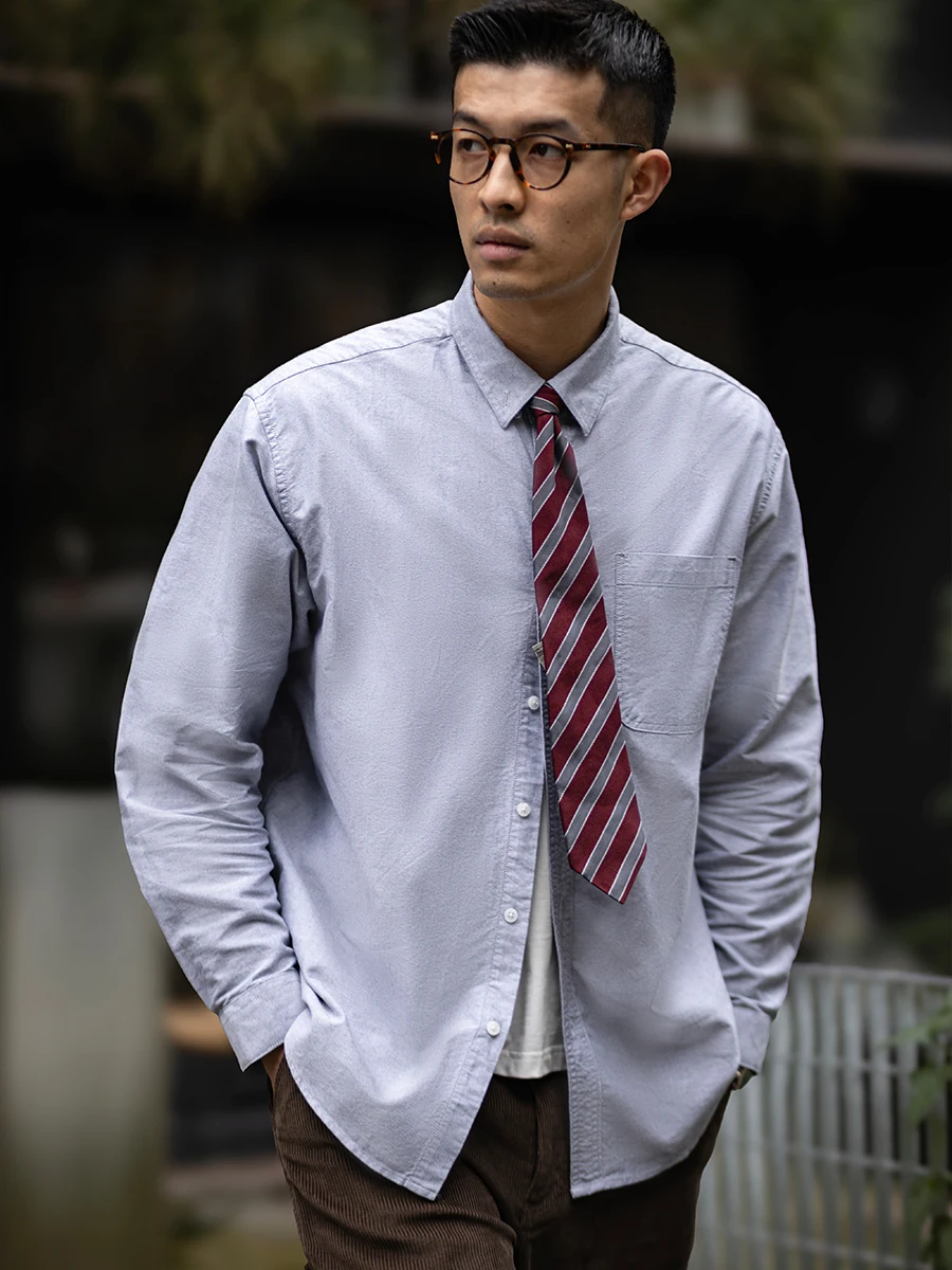 Casual Oxford Cloth Long Sleeve Cotton Shirt Men's Spring Pure Cotton Leisure Workwear Shirt Stylish And Elegant American Retro