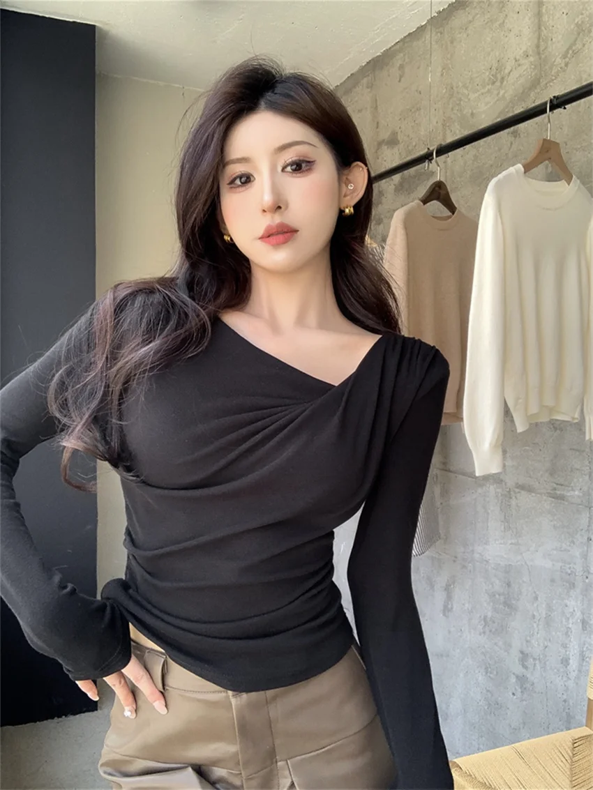 PLAMTEE Bottoming Sweaters Slim Women Chic V-Neck Elegant Mujer Knitted New Daily Winter 2023 Pullovers Gentle Full Sleeve