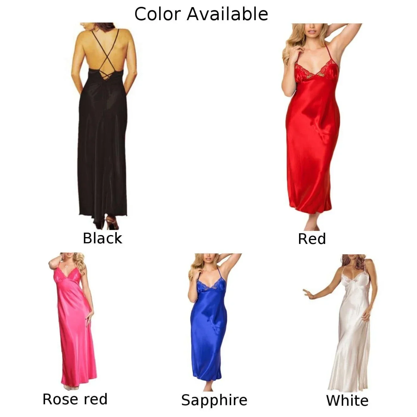 Womens Ladies Sexy Satin Soft Nightdress Plus Size Sleepwear Pajamas Dress Long Nightwear V-Neck Night Dress Erotic Lingerie