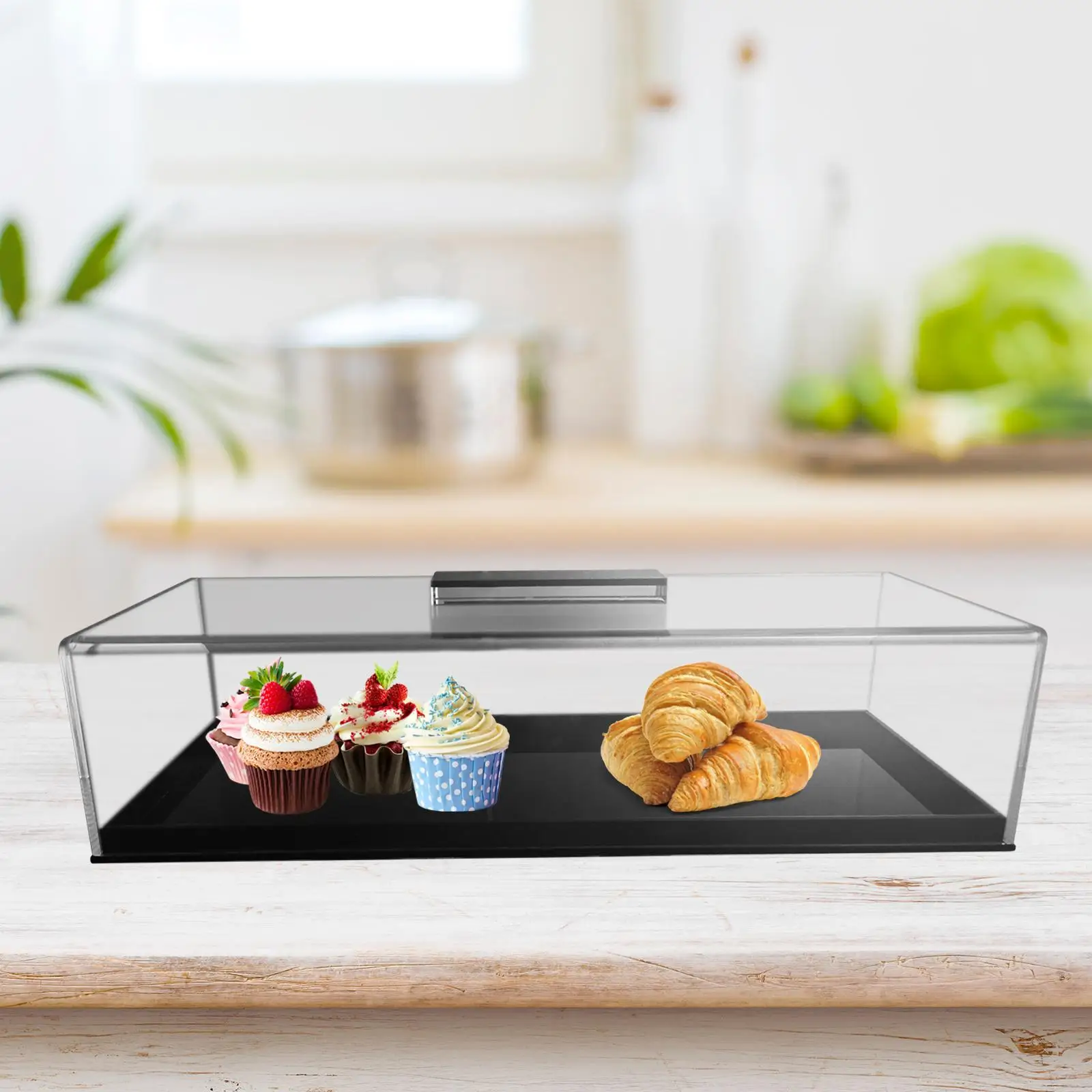 Clear Bread Box Dessert Cake Tray with Cover Rectangular Display Box Serving Tray for Weddings Banquet Birthday Event Cupcake