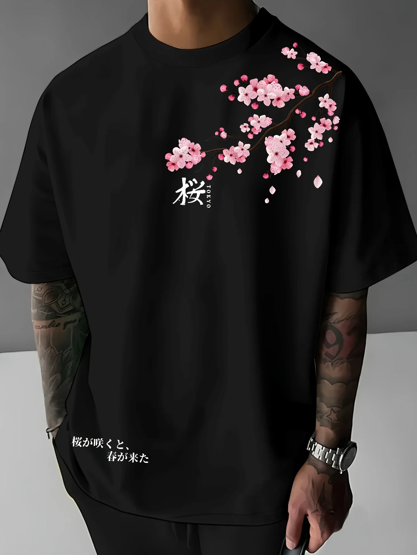 

Мужская дышащая повседневная футболка из полиэфирного волокна с узором вишни, удобная и дышащая летняя повседневная одежда