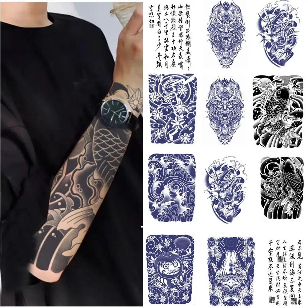 Tattoo Sticker Semi-permanent Won't Wash Off The Waterproof Japanese Series Old Traditional Blossom Arm Koi Fish Pattern