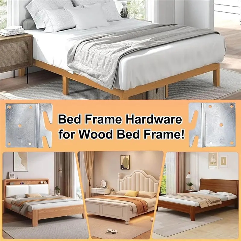 ABKY-Replacement Parts 4 Pcs Bed Rail Hooks Plates,Universal Bed Frame Brackets For Headboard Footboard, Mounting Screws Include
