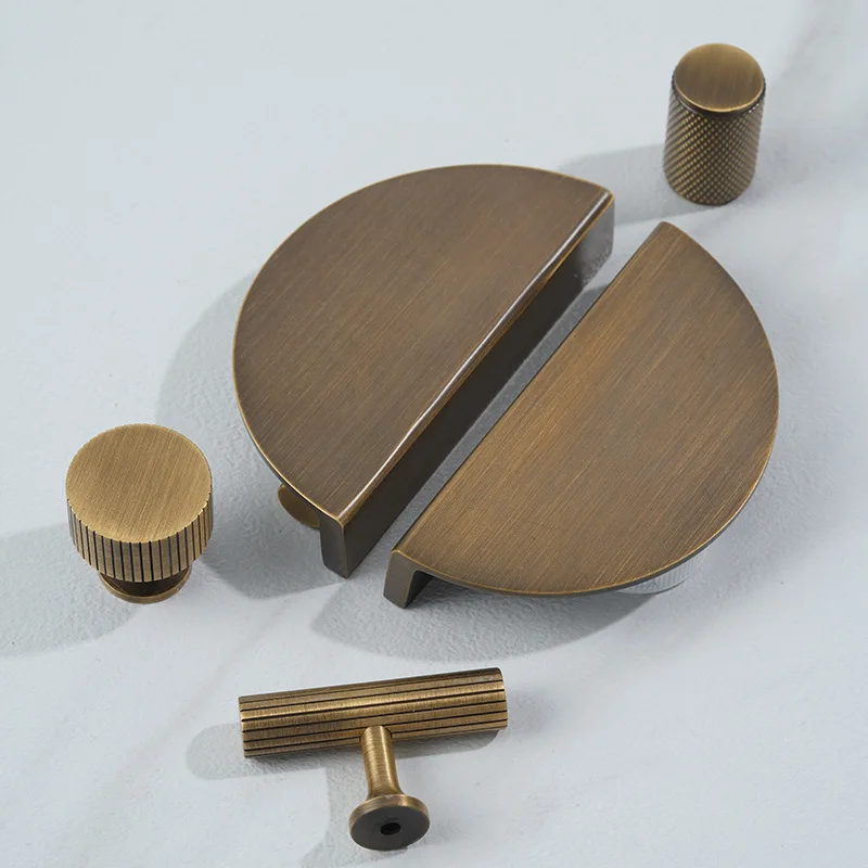Solid Brass Art Deco Cabinet Pull Handles, Vertical Line & Half Moon Drawer Pull for Kitchen Wardrobe Hotel Furniture