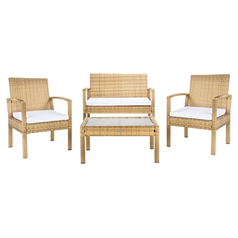 

SAFAVIEH Outdoor Collection Bassey Натуральный/белый набор для бесед и патио из 4 предметов PAT7507D