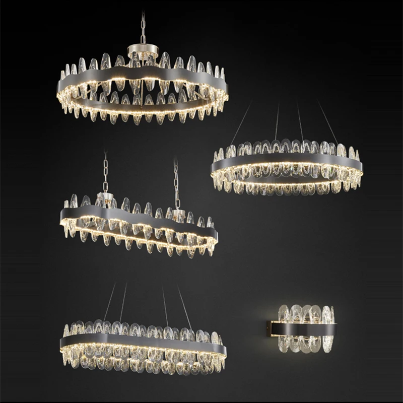 Imagem -06 - Minimalismo Estilo Italiano de Luxo Pode Ser Escurecido Led Lustre Cozinha Ilha Preto Moderno Suspensão Cristal Lâmpada Mesa Jantar