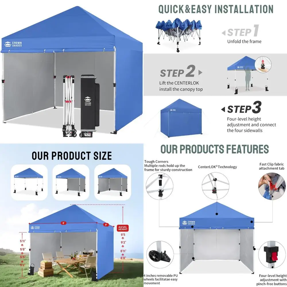 

8x8 Commercial Canopy Tent with 4 Sidewalls, Wheels, Weights, and Centerlock for Outdoor Events and Shelters