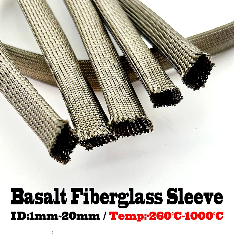 1000Deg C Basalt Fiberglass Insulation Sleeve ID 1mm~20mm Fireproof Heat-Resistant Tube for Industrial & Mechanical Wiring