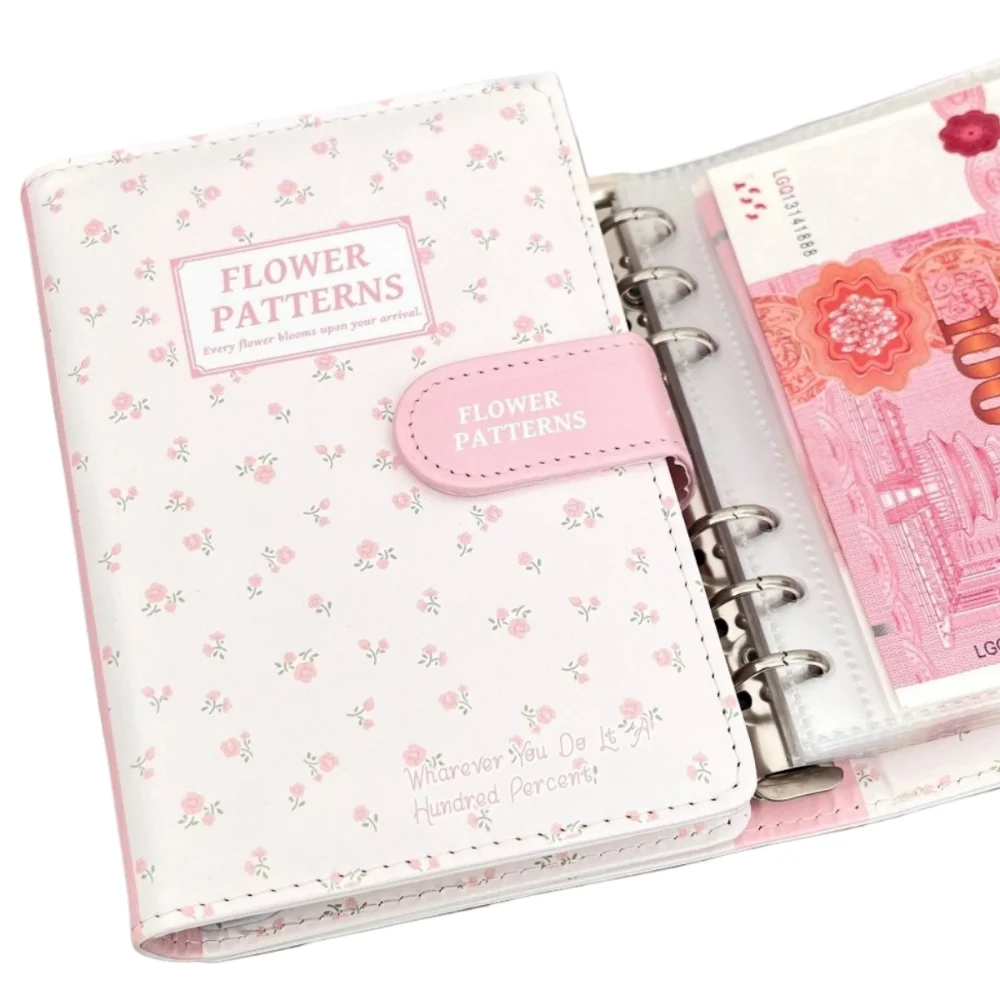 

New PU Leather Money Saving Binder Cute Flowers A6 Size Budget Binder Clear Inner Pages Budgets Planner Home Office Use