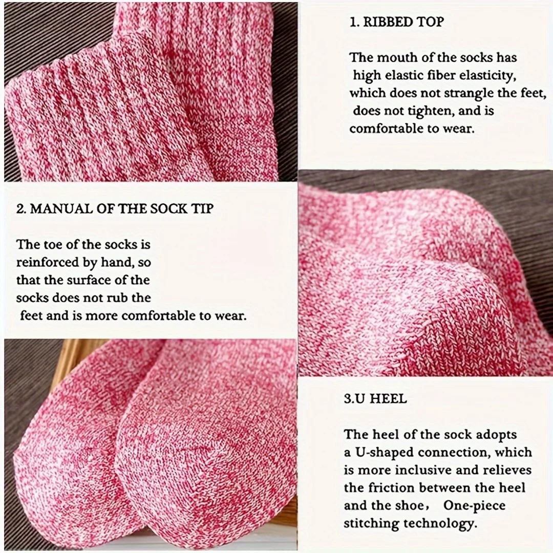 10 أزواج من الجوارب الشتوية النسائية - جوارب سميكة متماسكة ودافئة على شكل قارب، طراز قديم، مريح للاستخدام في الهواء الطلق