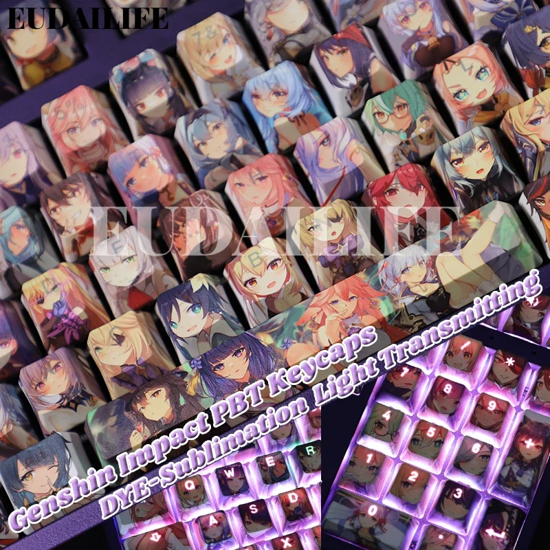 

Genshin Impact Miko Raiden Shogun Ganyu сексуальные колпачки для клавиш PBT сублимационная Cherry 104, механическая клавиатура MX, переключатель поперечной оси