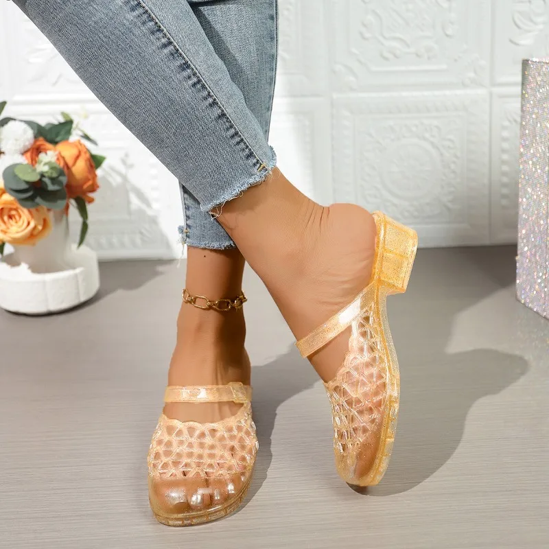 Sandali casual piatti da spiaggia vuoti retrò in PVC estivo da donna Pantofole comode alla moda Scarpe da donna Zapatos De Mujer