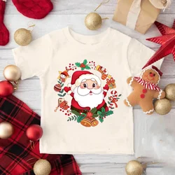 Santa Printed Christmas Kids Shirt Christmas Party Boys Girl Outfit Child Retro Short Sleeve T-shirt Toddler Xmas Holiday Shirts