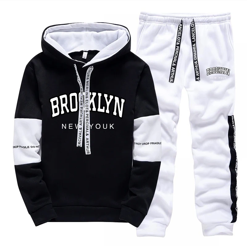 Brooklyn American Sweatshirt 2pcs Set Mens Casual Sports Hooded Jogging Suit Autumn Winter High Quality Hoodies and Sweatpants