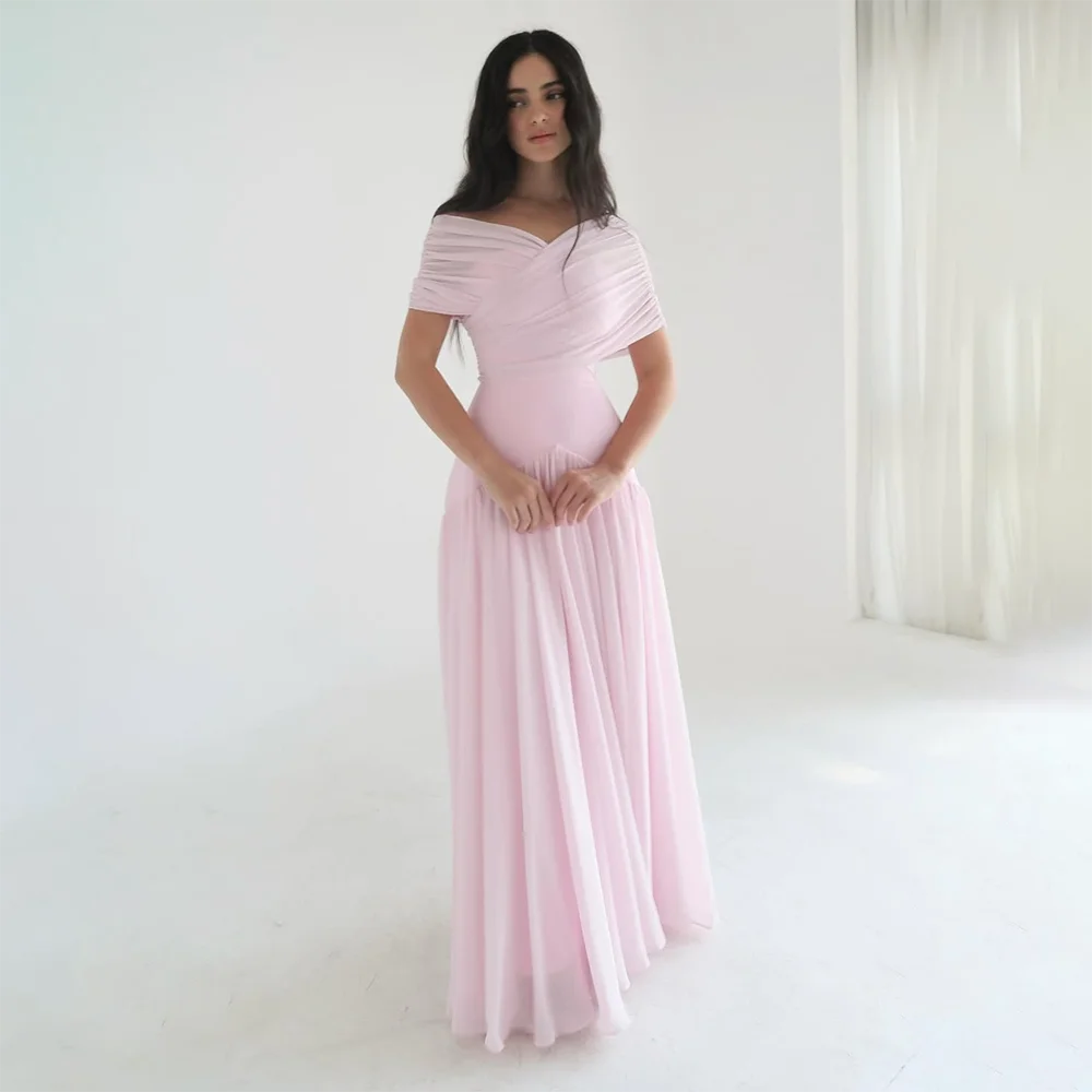 

Pink Formal Evening Dress Off The Shoulder Pleat Chiffon A Line arty Dresses for Women 2025 Floor Length Prom Gowns Customized