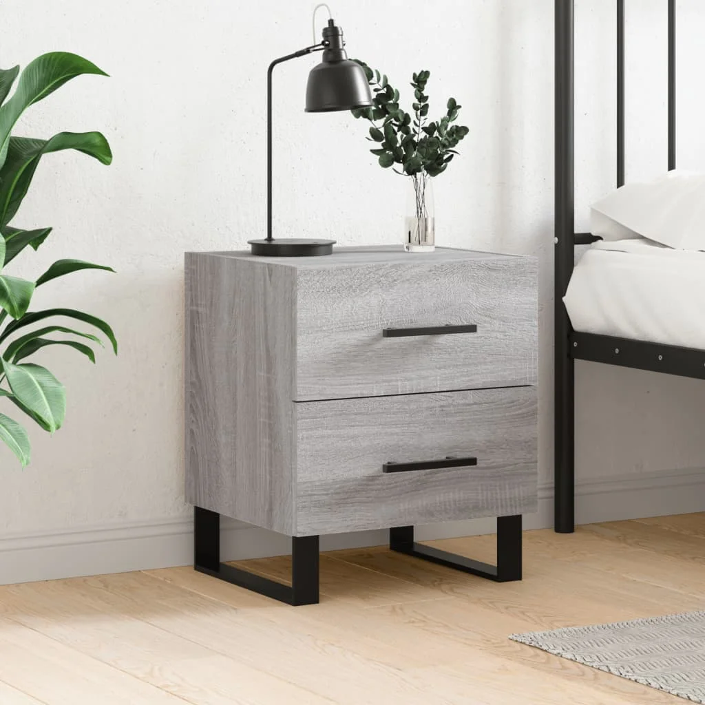 Sonoma grauer Nachttisch 40x35x47,5 cm aus Holzwerkstoff, Nachttische, Schränke für Schlafzimmer, Tisch, Wohnmöbel, modern