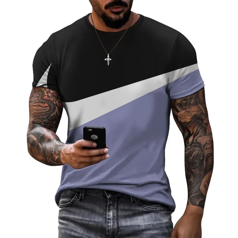 Summer cool sport style design model splicing print short sleeve shirt simple leisure breathable men's T-shirt