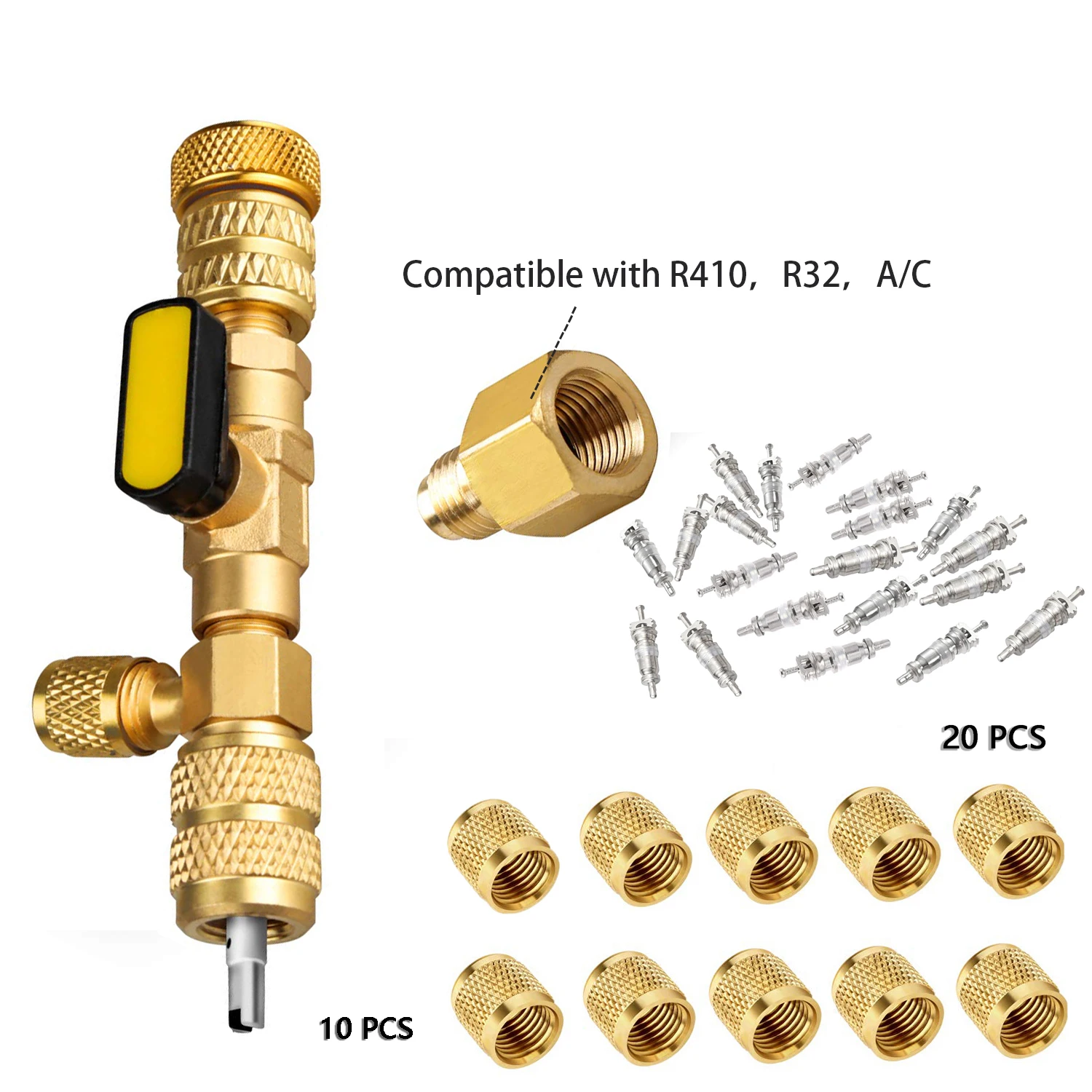Herramienta de instalador de núcleo de válvula con Puerto SAE 1/4 y 5/16 de tamaño Dual, Compatible con R22, R12, R407, R410, R404, R32, R600 A/C