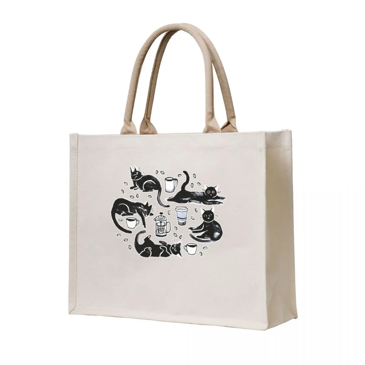 

Black Cats & Coffee on Mustard Tote Bag Women's beach bags shopping cart bags cute pouch bag shopping bag