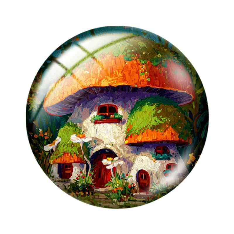 Mushroom house 12/18/20/25mm glass cabochon  bracelet pendant rings for jewelry demo earrings back Making findings